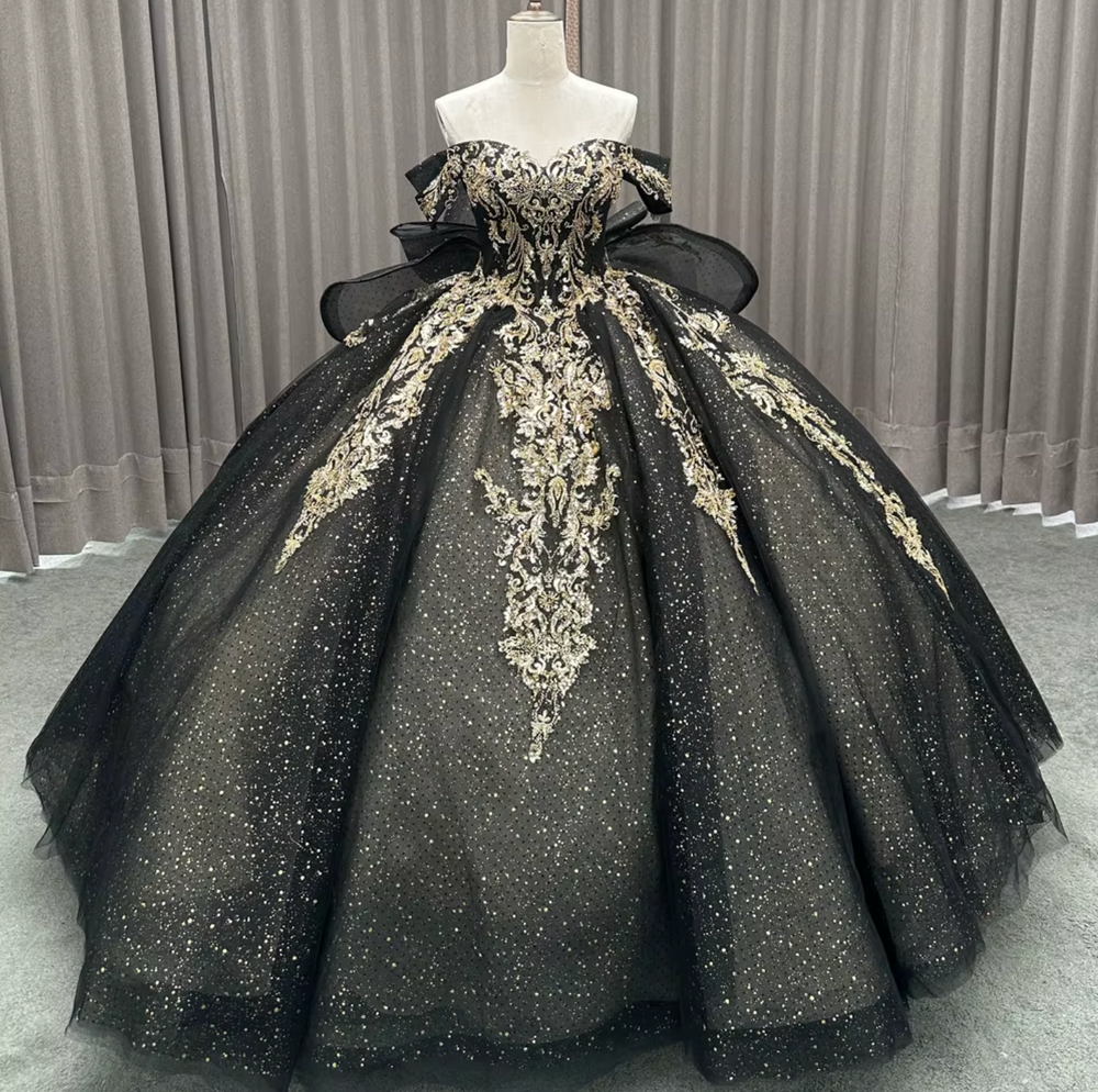 Black Off Shoulder Quinceanera Dress
