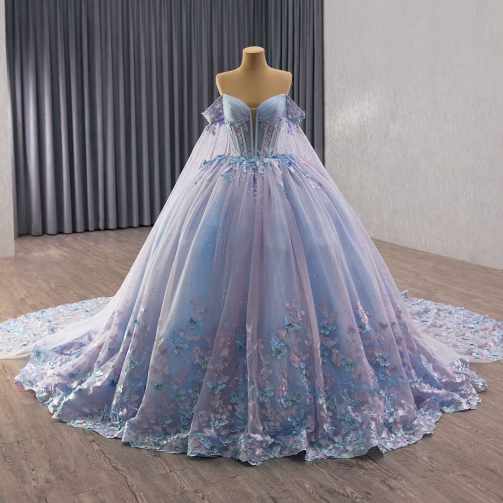 Blue Lilac Off Shoulder Quinceanera Dress