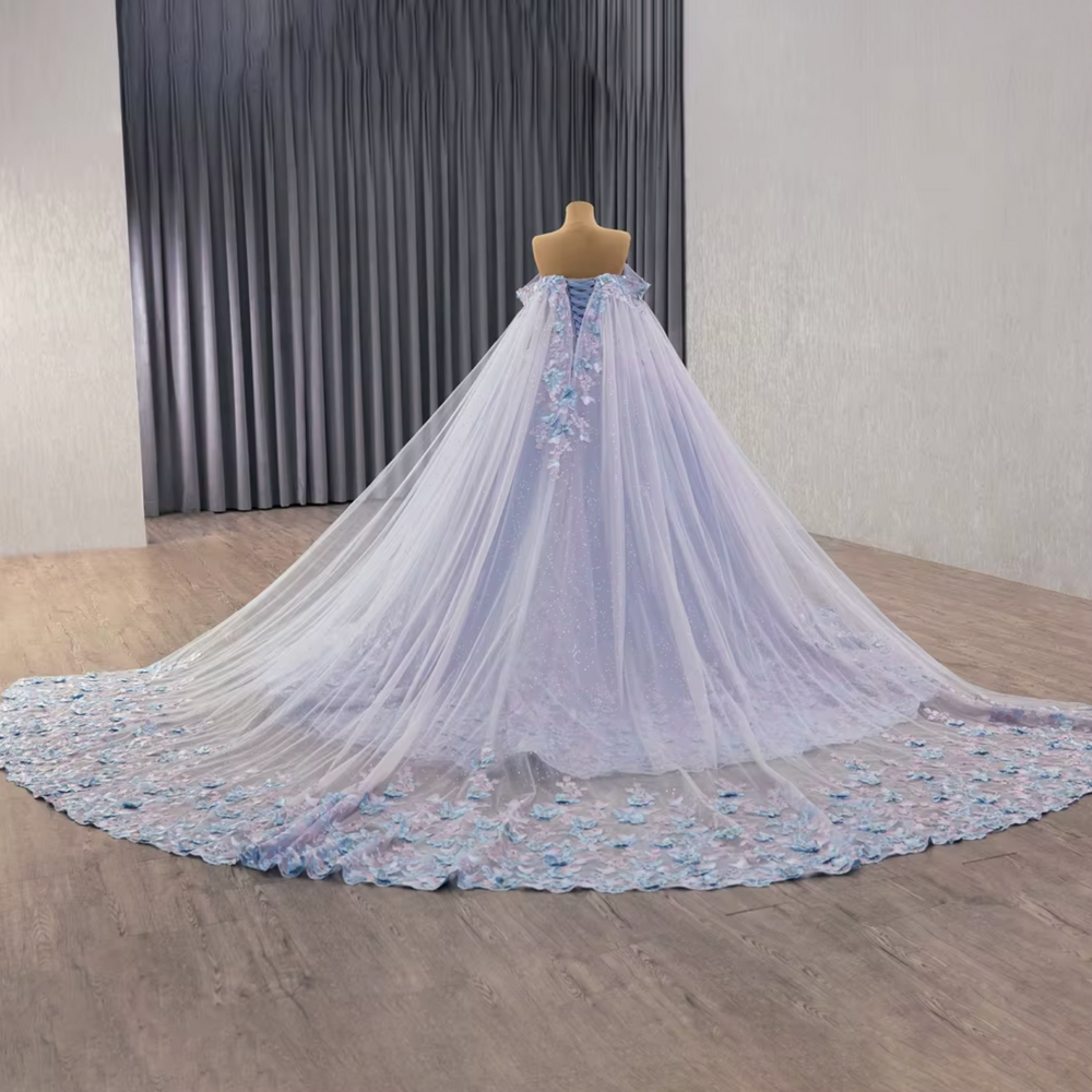 Blue Lilac Off Shoulder Quinceanera Dress
