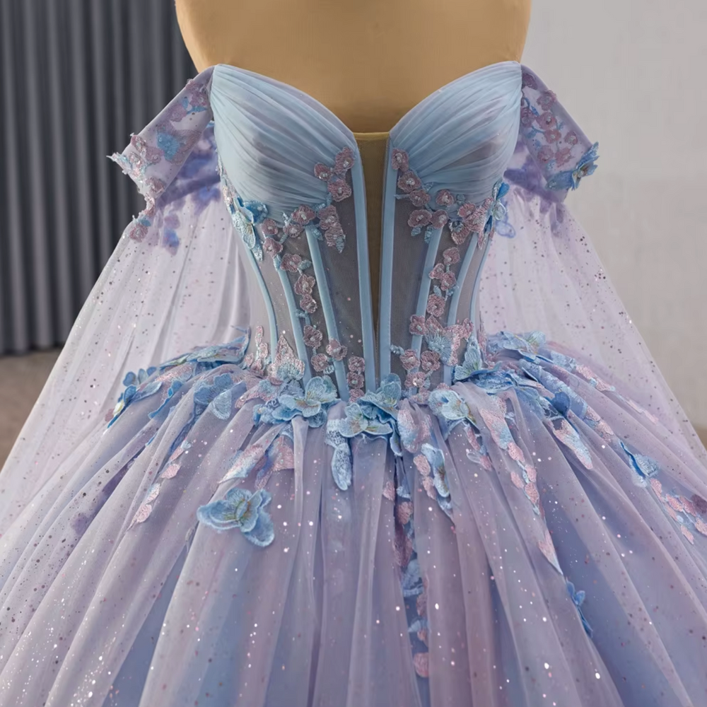 
                      
                        Blue Lilac Off Shoulder Quinceanera Dress
                      
                    