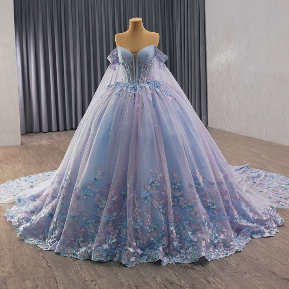 
                      
                        Blue Lilac Off Shoulder Quinceanera Dress
                      
                    
