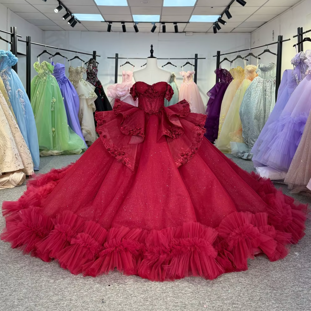 Red Off Shoulder Quinceanera Dress