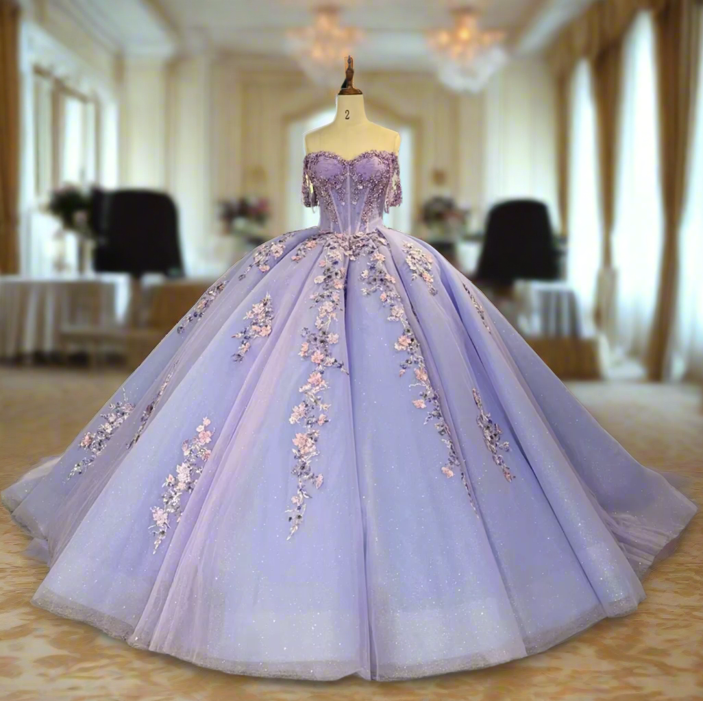 Purple Lilac Floral Quinceanera Dress