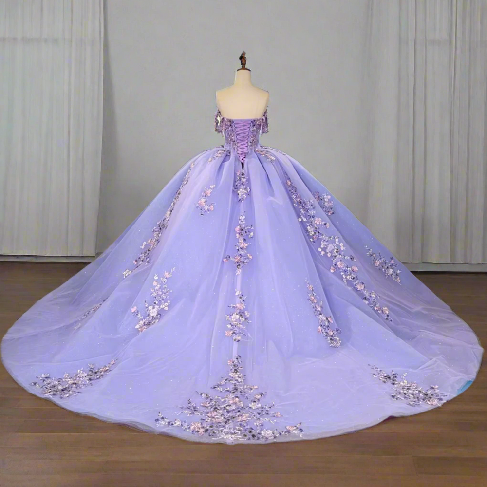 Purple Lilac Floral Quinceanera Dress