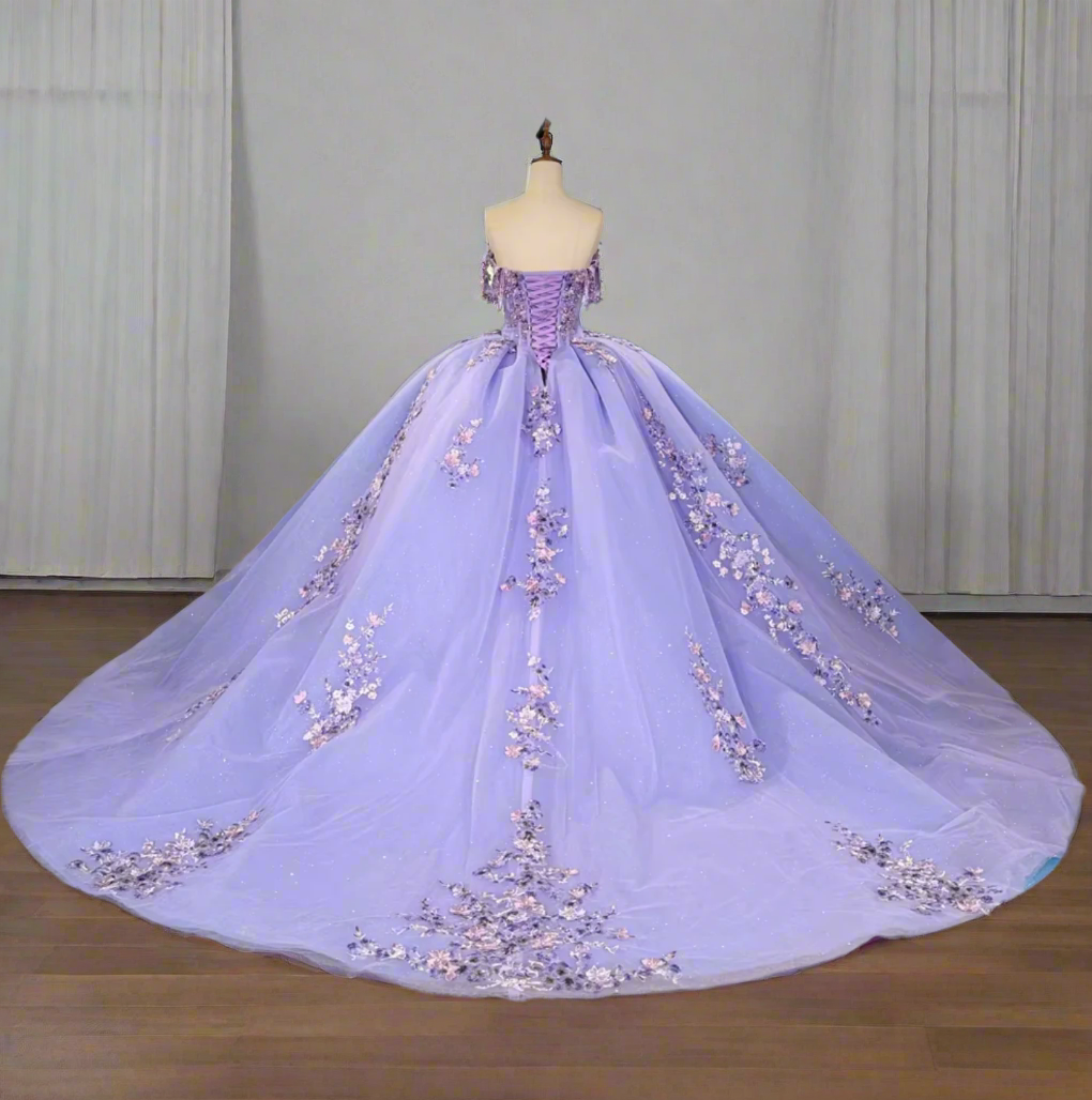 Purple Lilac Floral Quinceanera Dress