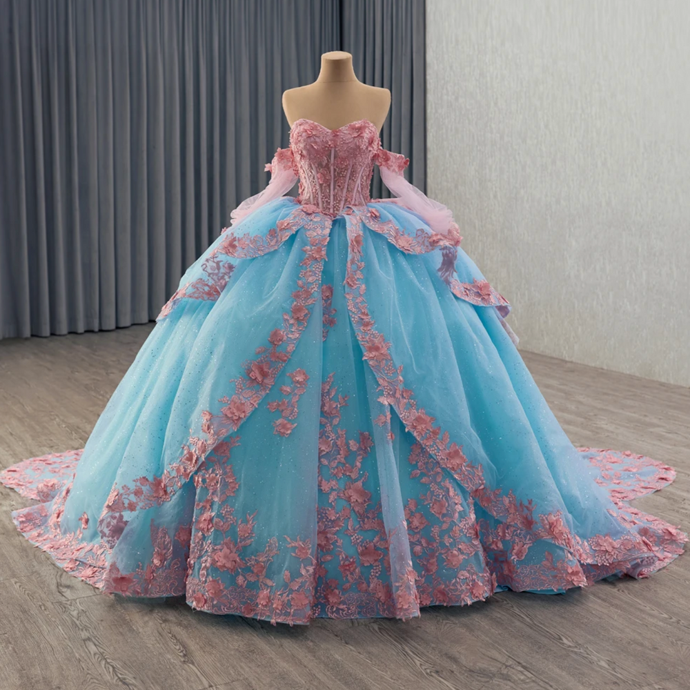 Blue Pink Quinceanera Dress