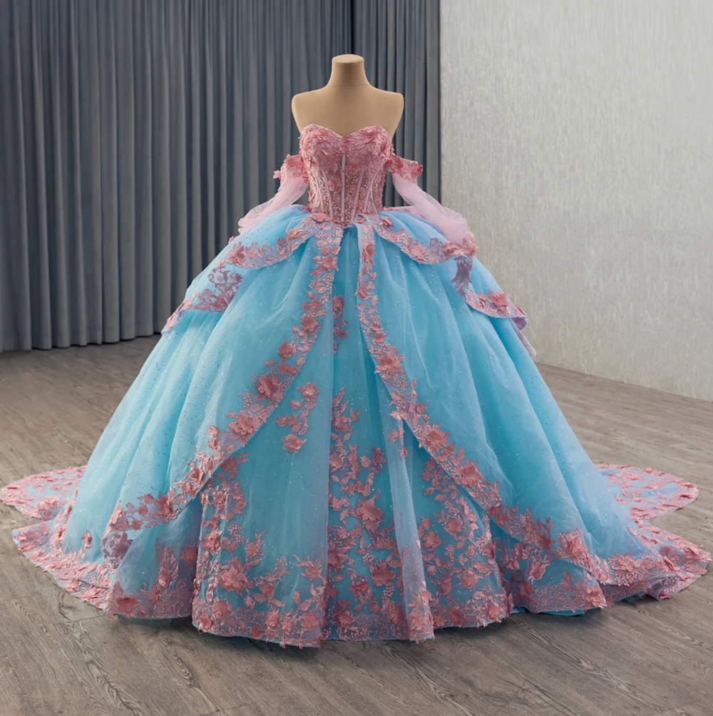 Blue Pink Quinceanera Dress