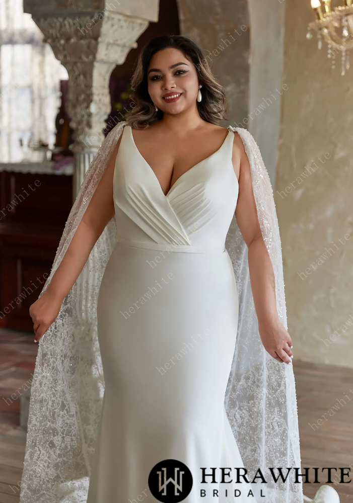 Exquisite Plus-Size Fit and Flare Wedding Dress with Unique Pleat Design