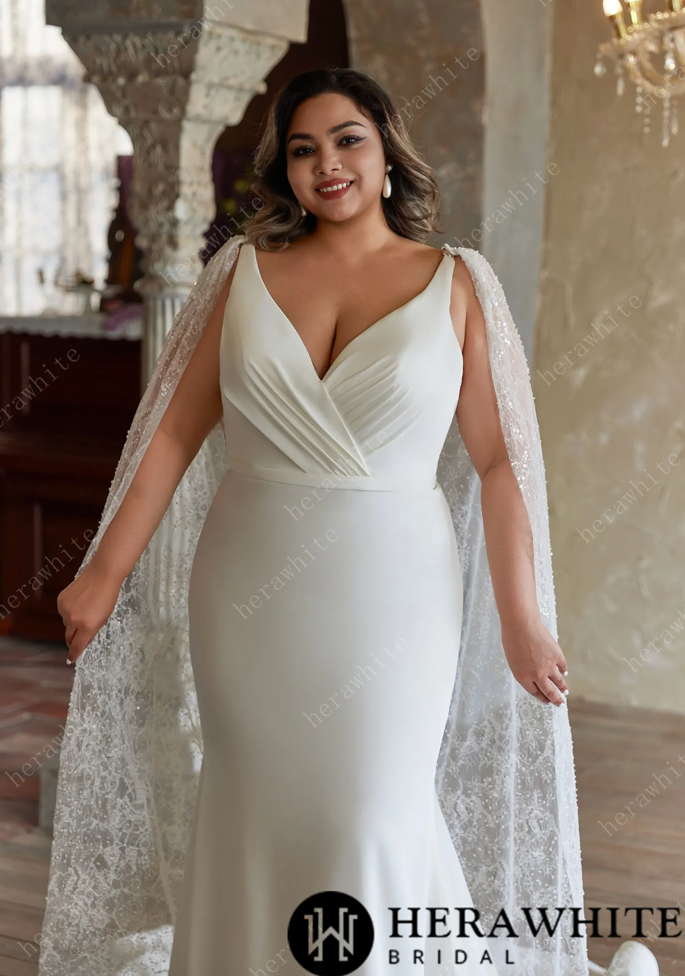Exquisite Plus-Size Fit and Flare Wedding Dress with Unique Pleat Design