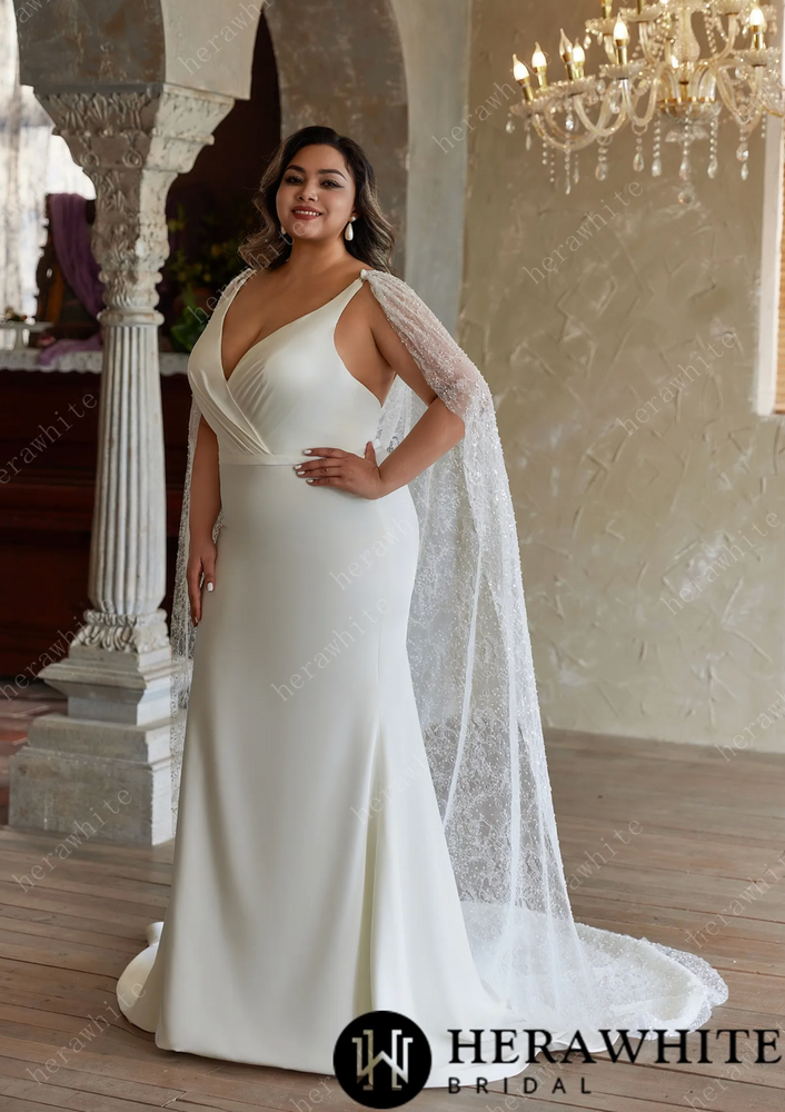 
                      
                        Exquisite Plus-Size Fit and Flare Wedding Dress with Unique Pleat Design
                      
                    