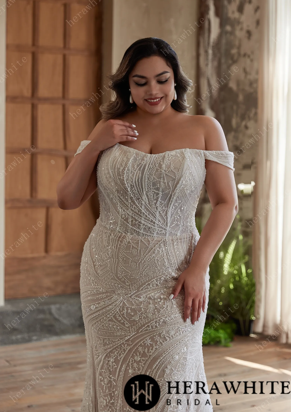 Slim Fit Strapless Beaded Embroidered Wedding Dress