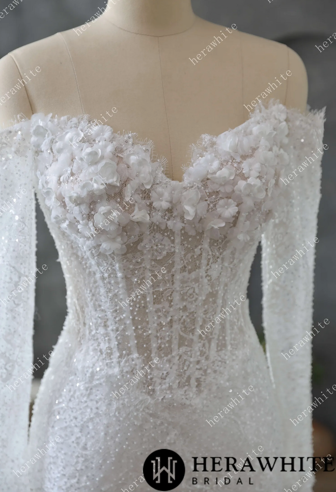 
                      
                        White lace wedding dress on a mannequin
                      
                    
