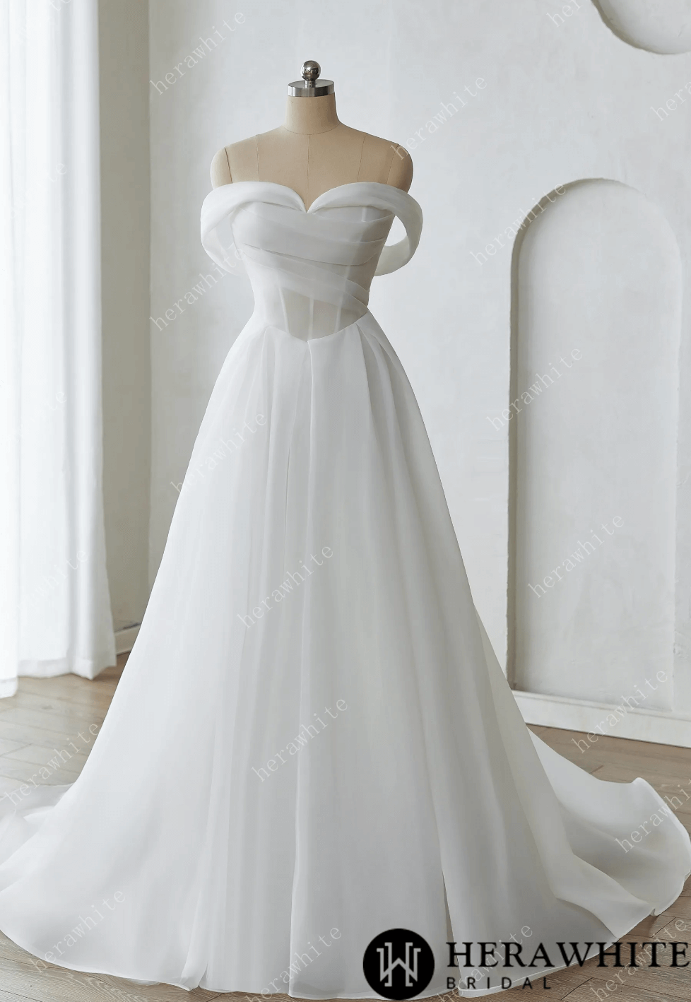 a line white wedding dress 