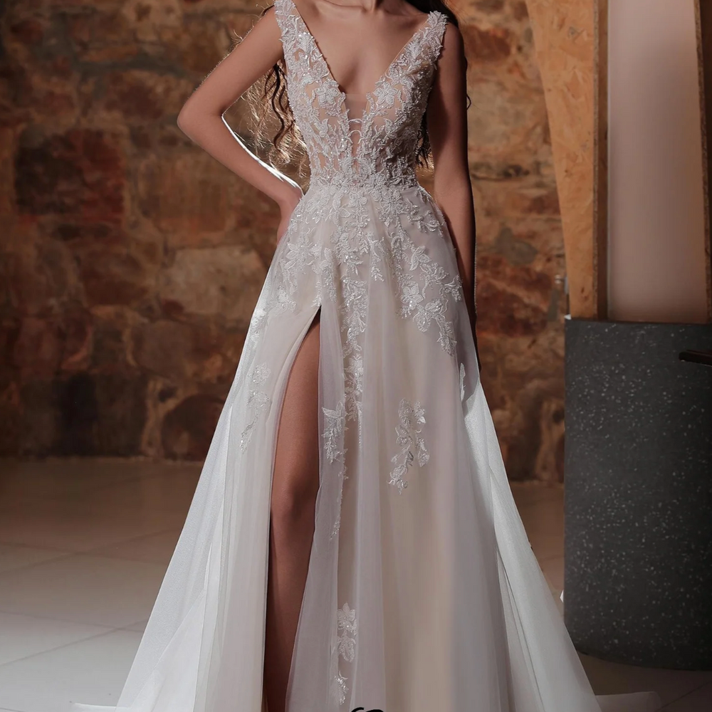 Plunging V-Neckline A-Line Wedding Dress