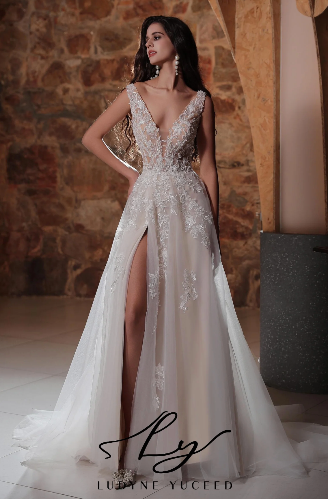 Plunging V-Neckline A-Line Wedding Dress