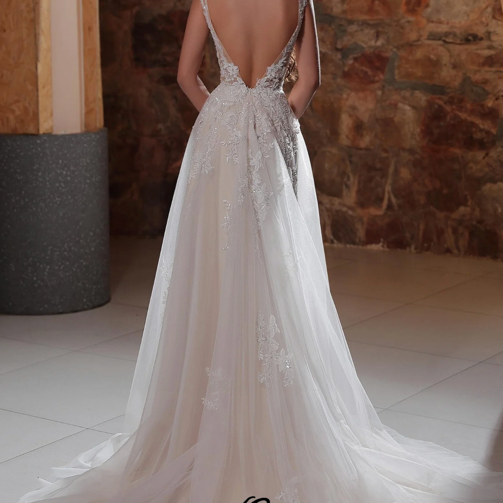 Plunging V-Neckline A-Line Wedding Dress
