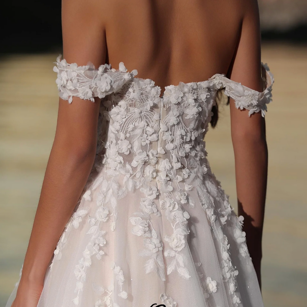 Fairy-like Off-The-Shoulder 3D Floral Wedding Dress