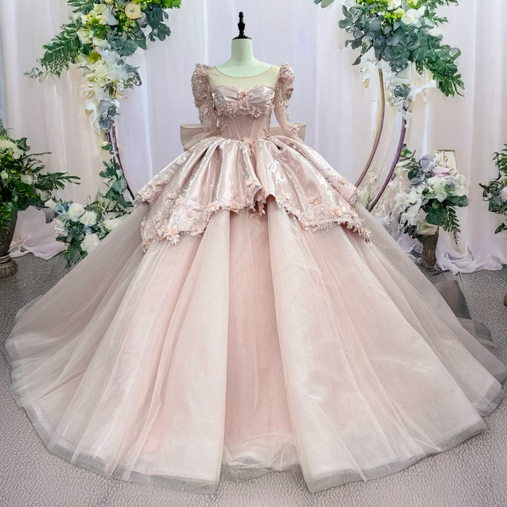 
                      
                        Quinceanera Dress Pink Organza Ball Gown, this beaded pink Quinceanera Dress features a voluminous skirt with elegant gathers and a full peplum at the waist,
                      
                    