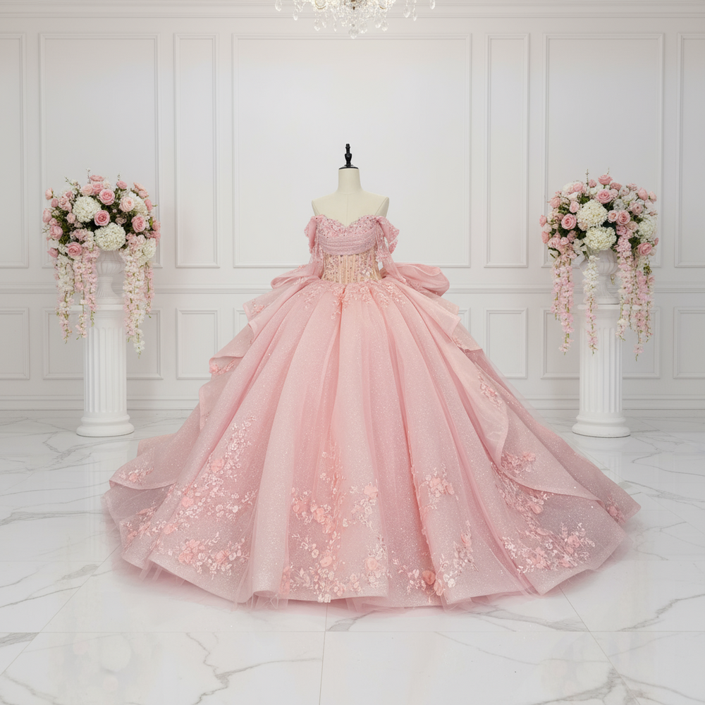 Quinceanera Dress Pink Glitter Party Ball Gown, this Pink Beaded Ball Gown Quinceanera Dress is a dazzling choice for a special celebration. Crafted from shimmering glitter organza