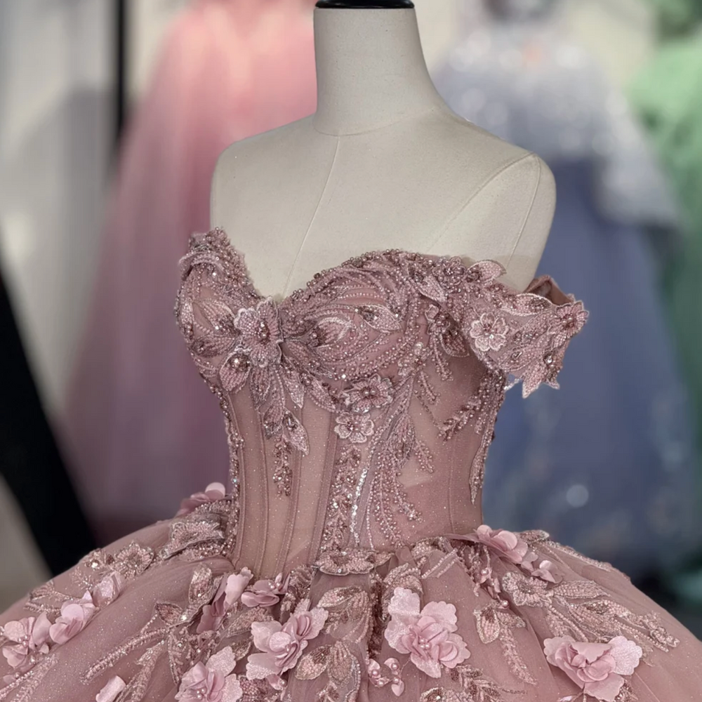 
                      
                        Quinceanera Dress Dusty Pink Party Ball Gown, This Dusty Pink Quinceanera Dress exudes elegance with its off-the-shoulder cuff sleeves and corset-style
                      
                    