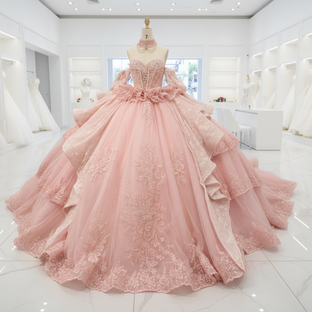 Quinceanera Dress Pink Party Ball Gown, this Pink Quinceanera Ball Gown Dress combines delicate femininity with elegant design.