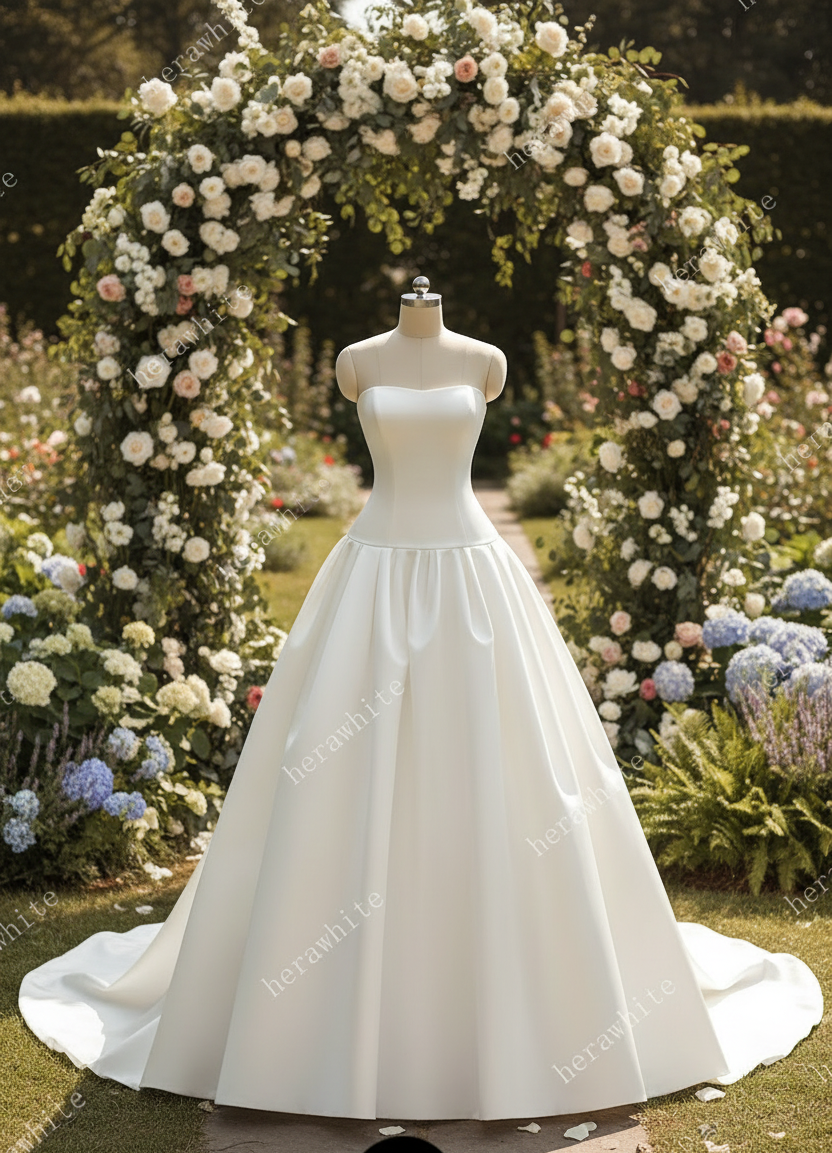 Satin Corset Wedding Dress Drop Waist Princess Bridal Ball Gown, embrace refined luxury with this exquisite satin ballgown