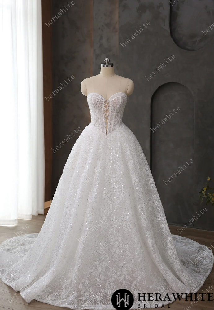 
                      
                        Sequined Lace A Line Wedding Dress Keyhole Bodice Bridal Gown, embrace timeless elegance with this exquisite bridal gown, designed for the discerning bride.
                      
                    
