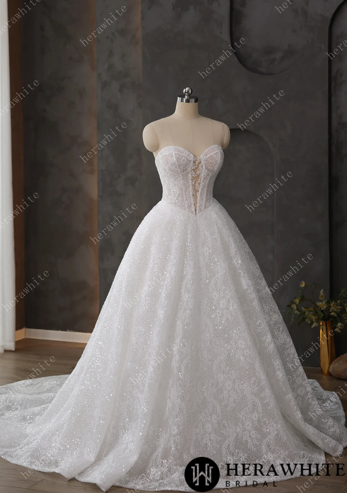 
                      
                        Sequined Lace A Line Wedding Dress Keyhole Bodice Bridal Gown, embrace timeless elegance with this exquisite bridal gown, designed for the discerning bride.
                      
                    