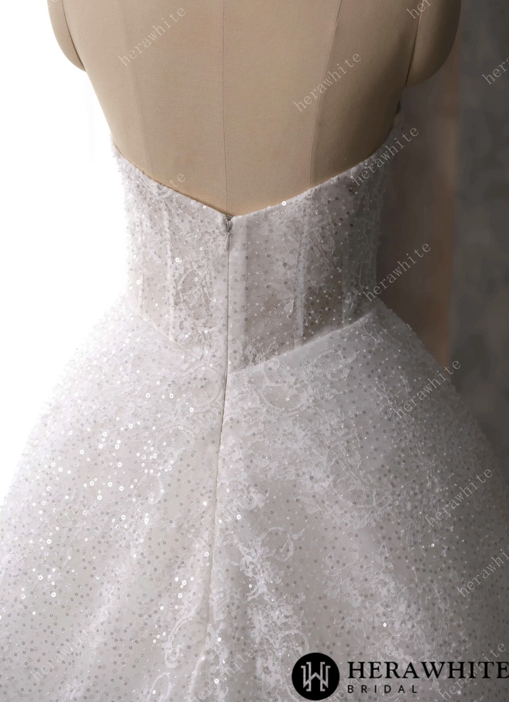 
                      
                        Sequined Lace A Line Wedding Dress Keyhole Bodice Bridal Gown, embrace timeless elegance with this exquisite bridal gown, designed for the discerning bride.
                      
                    