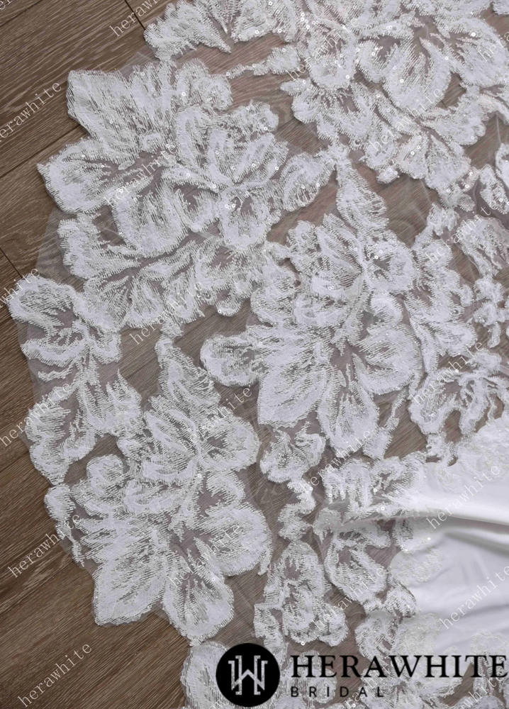 
                      
                        Lace Wedding Dress Beaded Sheer Bodice Bridal Gown with Crepe Skirt
                      
                    