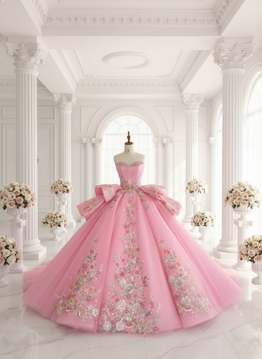 Pink Quinceanera Dress Ball Gown Floral Embroidered, Celebrate your special day in this stunning pink quinceanera ball gown that captures pure elegance and grace