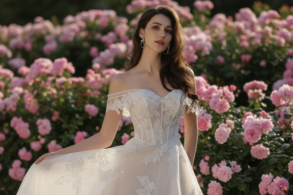 Tulle Wedding Dress Princess Off-Shoulder Lace Bridal Gown, Step into pure magic with this enchanting ballgown that captures the essence of timeless bridal glamour.