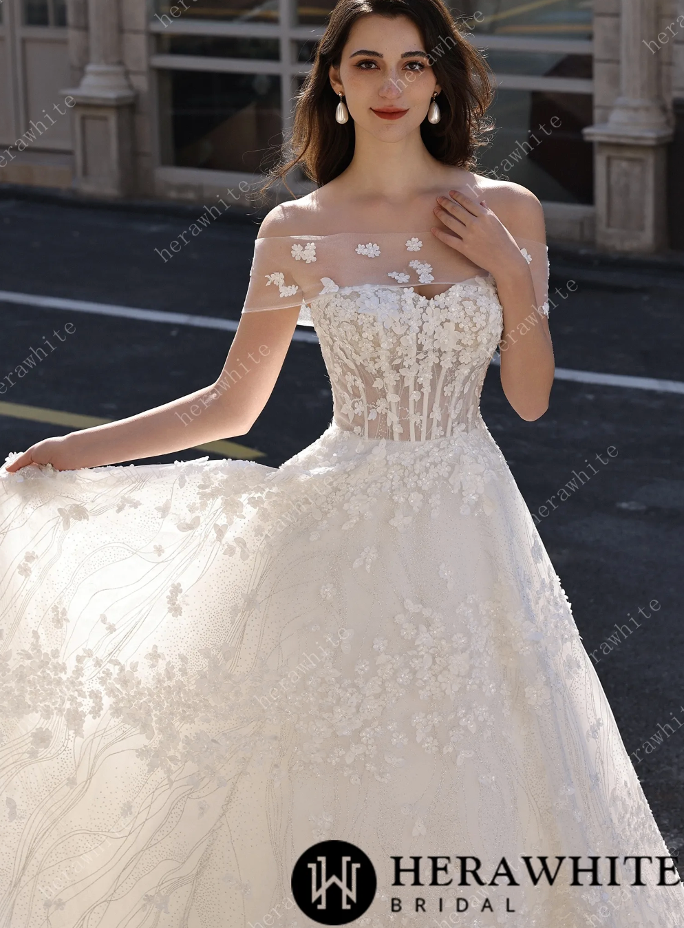 Glitter Tulle Wedding Dress Sheer Floral Lace A-Line Bridal Gown, the most romantic and glamorous dress for you to feel unique and priceless.