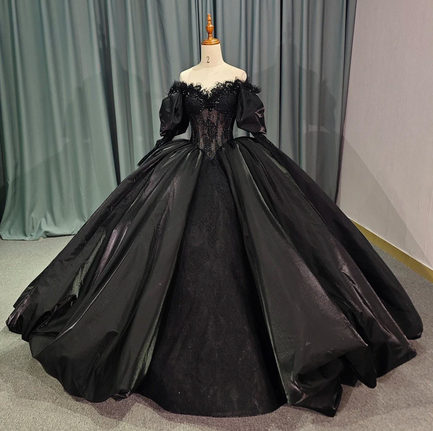 Black Ball Gown Quinceanera Long Sleeves Dress