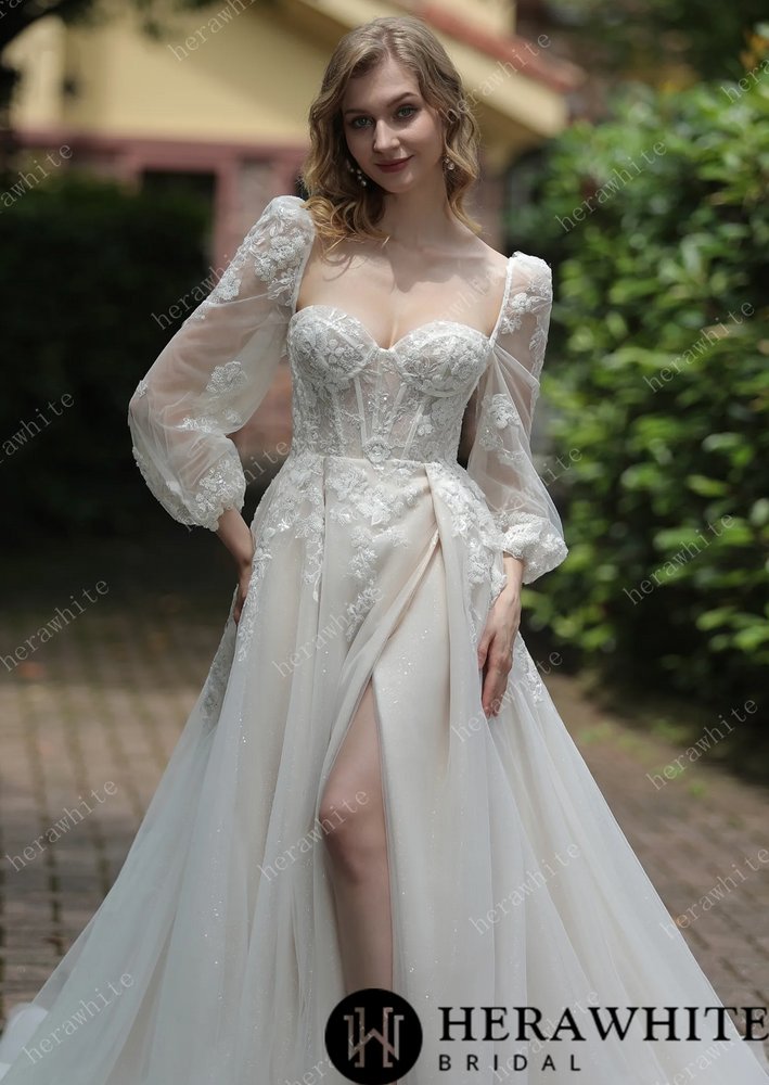 
                      
                        Tulle Off-The-Shoulder Sweetheart Lace Ball Gown with Slit
                      
                    