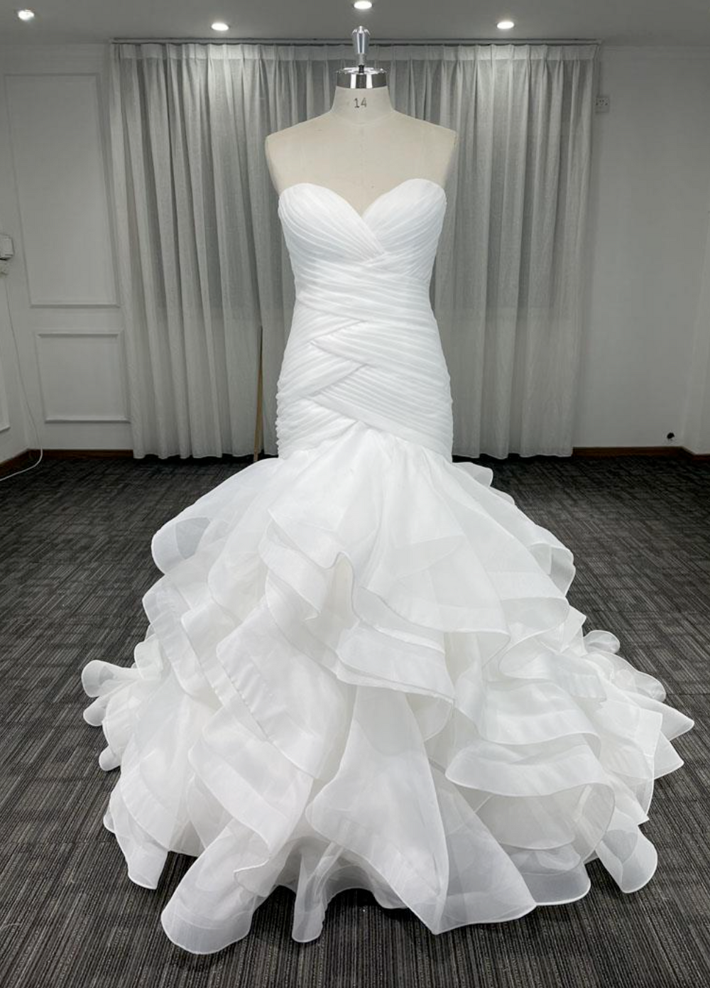 Sleeveless Satin Sweetheart Criss Cross Ruffle Wedding Dress