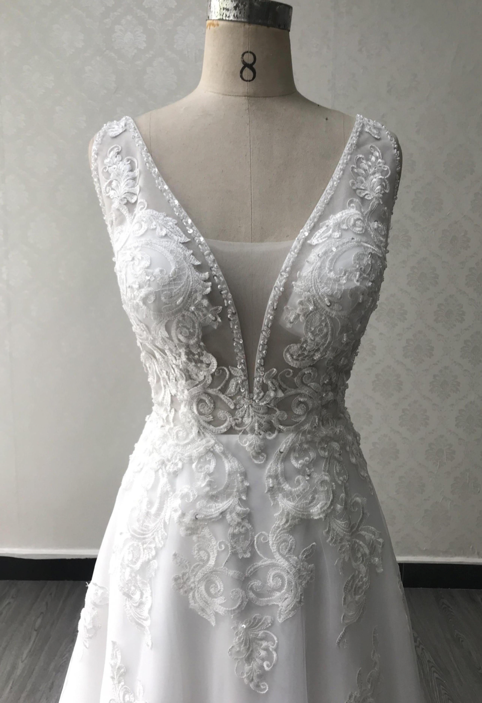 Plus Size Deep V A Line Wedding Dress