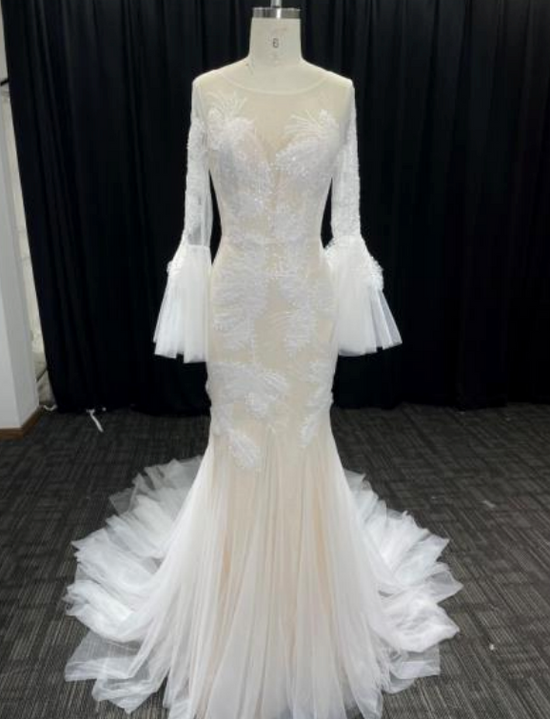 Illusion Lace Mermaid Bridal Wedding Gown