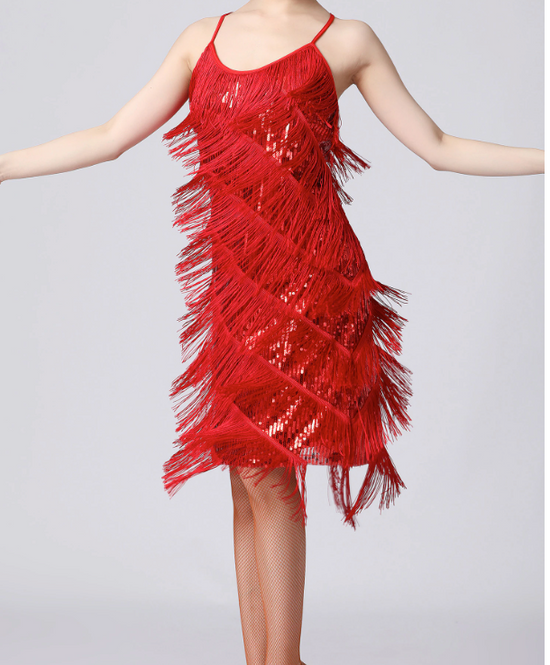 Load image into Gallery viewer, Sequin Fringe Latin Dance Dress Sleeveless Salsa Tango Dance Wear
