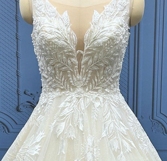 Beaded Plus Size A Line Ball Gown Wedding Dress