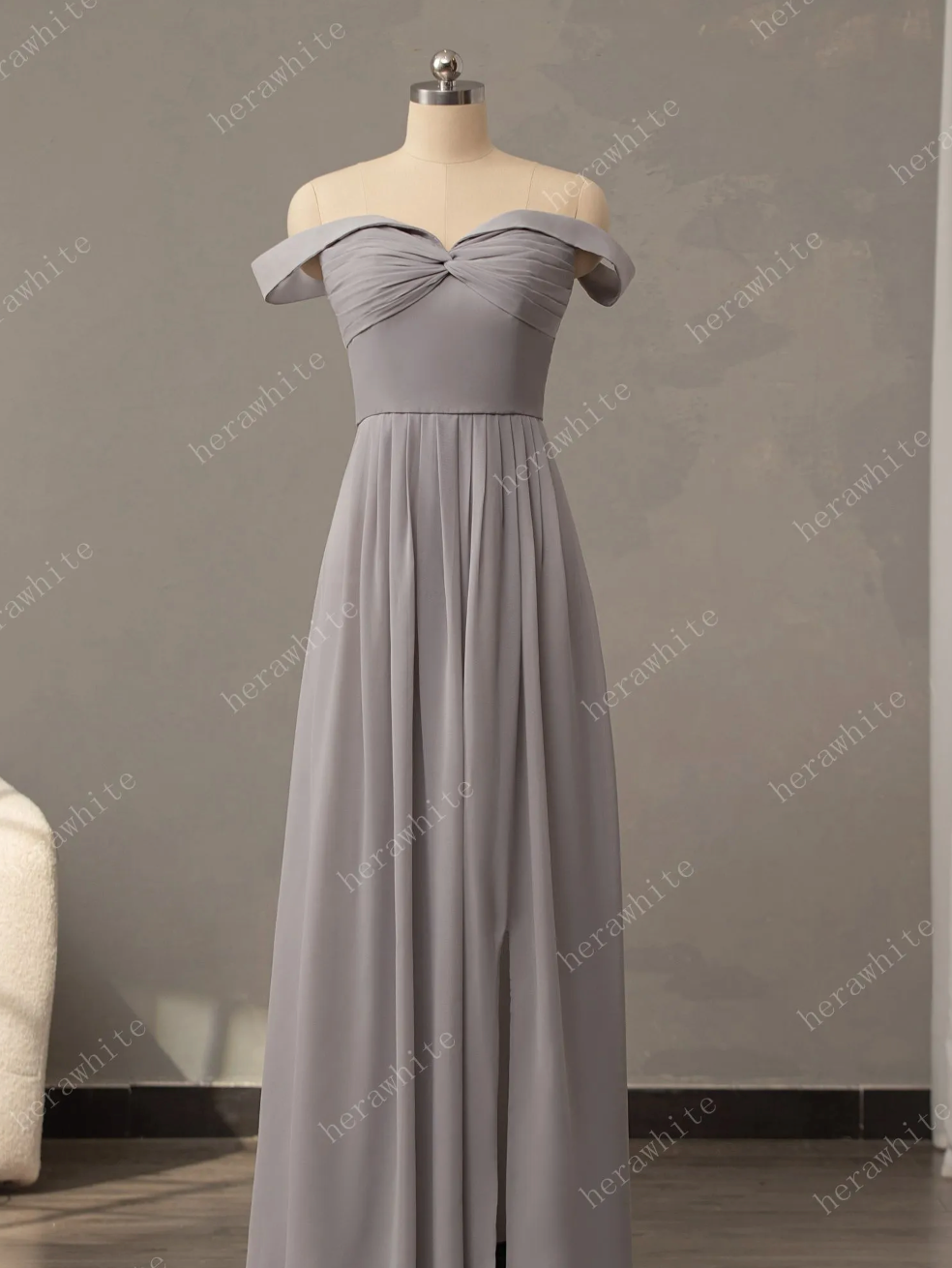 Off The Shoulder Chiffon Bridesmaid Dresses Long Split A-Line Floor Length