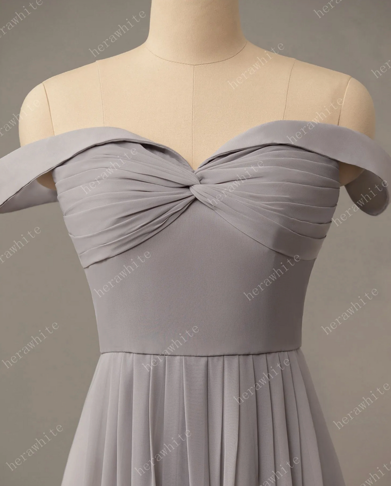 Off The Shoulder Chiffon Bridesmaid Dresses Long Split A-Line Floor Length