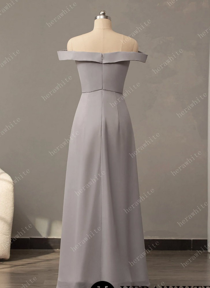 
                      
                        Off The Shoulder Chiffon Bridesmaid Dresses Long Split A-Line Floor Length
                      
                    