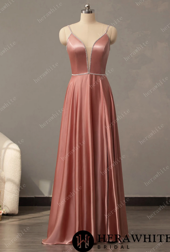 
                      
                        V-Neck A-Line Prom Dresses Long with Slit
                      
                    