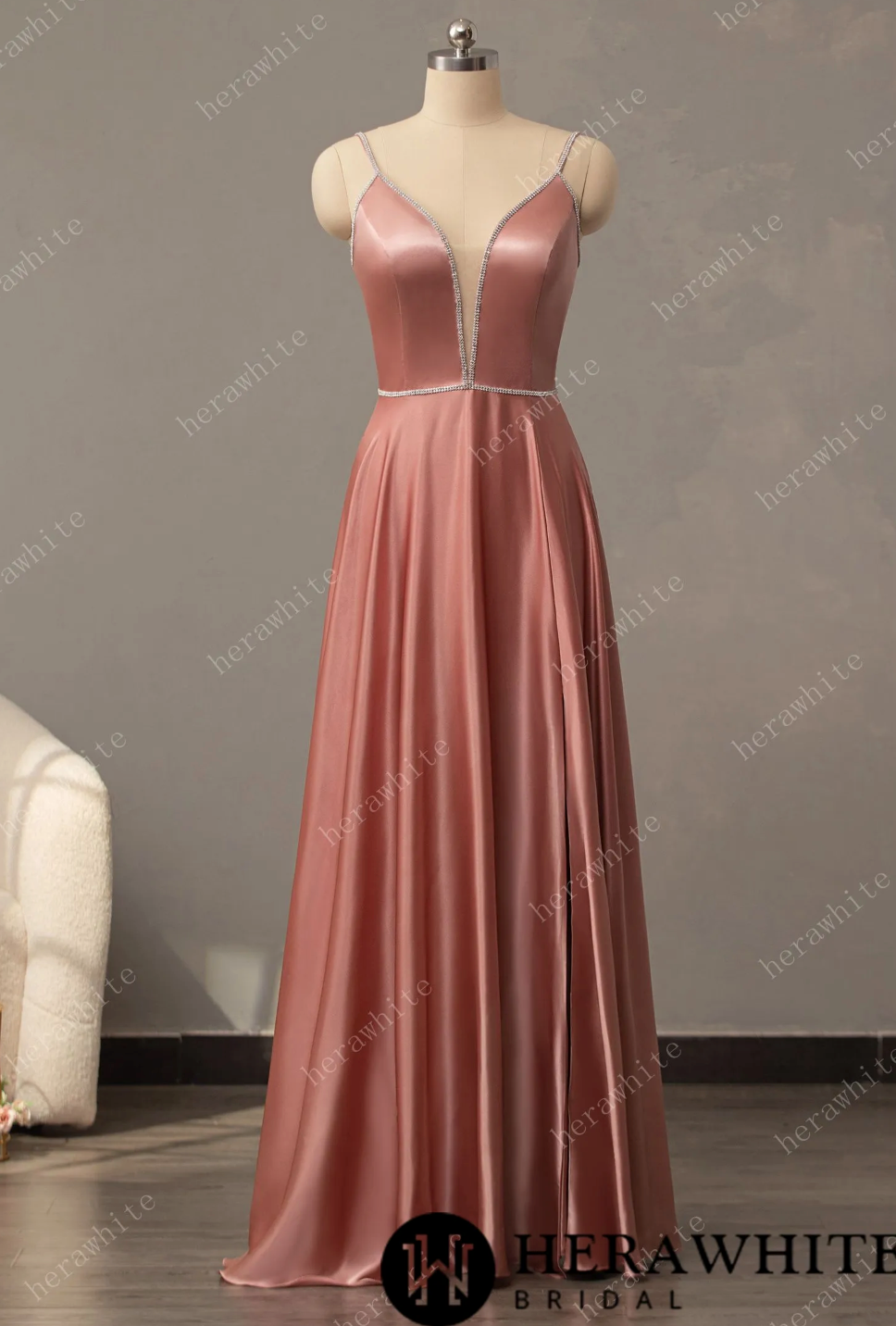 V-Neck A-Line Prom Dresses Long with Slit