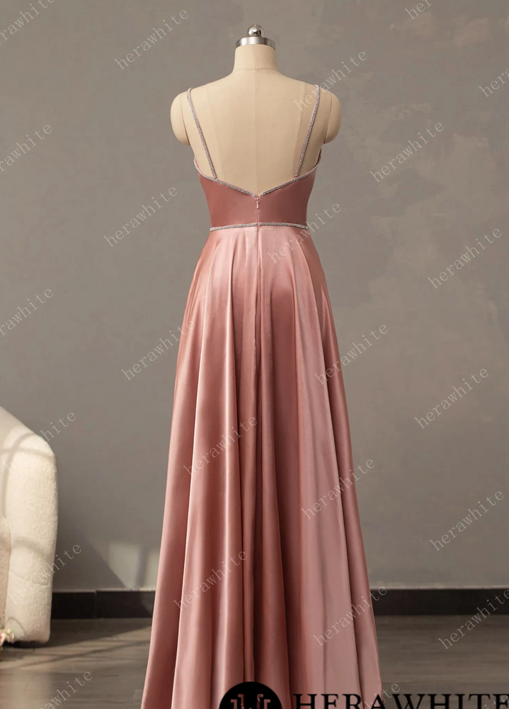 
                      
                        V-Neck A-Line Prom Dresses Long with Slit
                      
                    