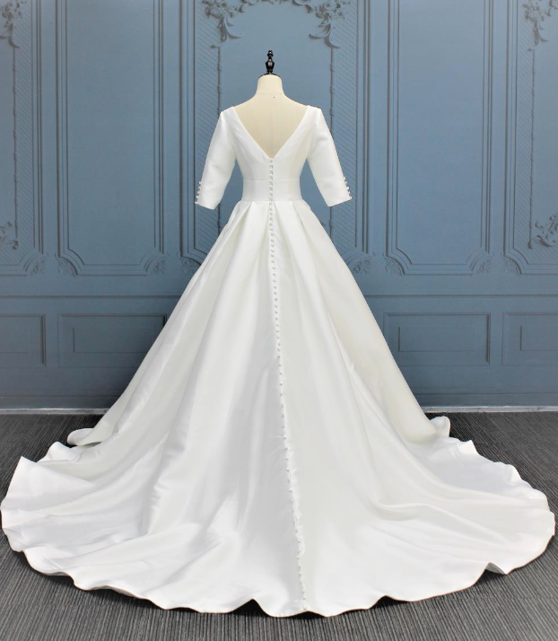 Mikado Silk Satin A Line Wedding Bridal Gown