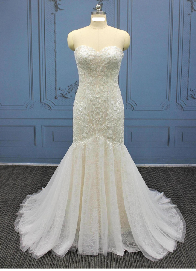 Sleeveless Mermaid Trumpet Tulle Lace Wedding Bridal Gown