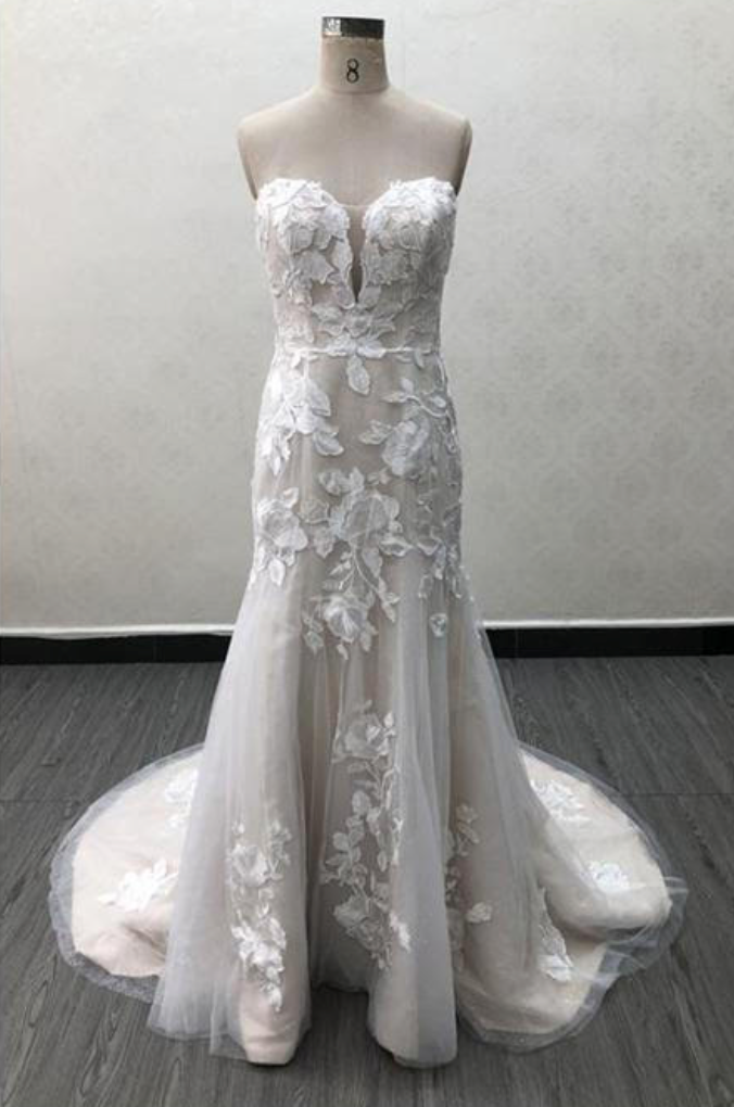 Lace Sleeveless Mermaid Trumpet Tulle Wedding Bridal Gown