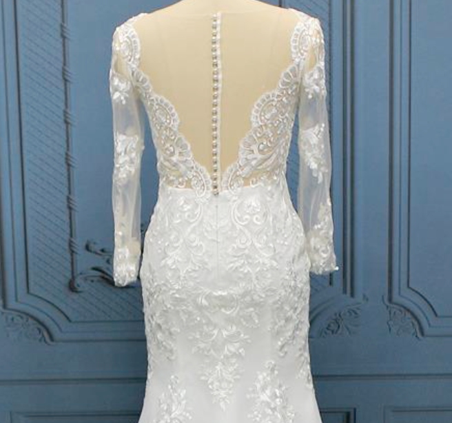 
                      
                        V Neck with Front Leg Split Mermaid Trumpet Lace Train Bridal Gown
                      
                    